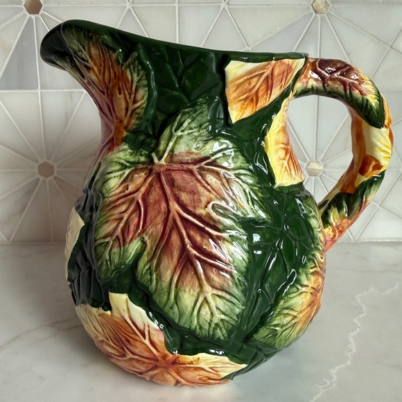 Ceramic autumn Thanksgiving fall leaves 7” Pitcher - Picture 2 of 6